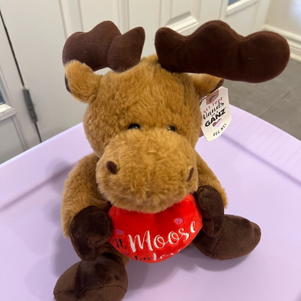 GANZ Brown Moose Plush with Red Heart